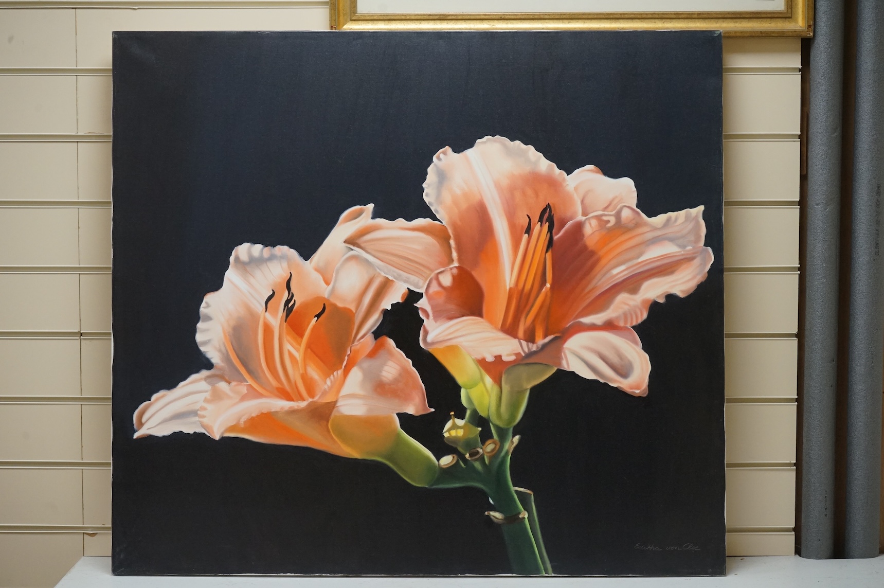Editha von Clee (b.1940), oil on canvas, Study of flowers, signed, 80 x 89cm, unframed